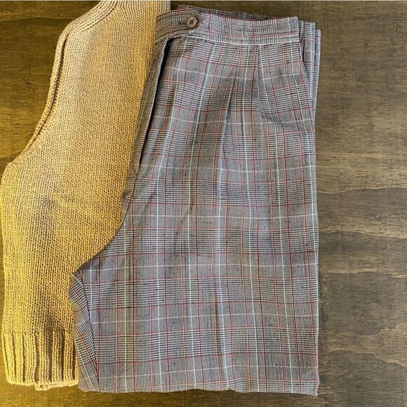 Vintage Pants - Vintage Plaid Gray and Red Straight Leg Pants
